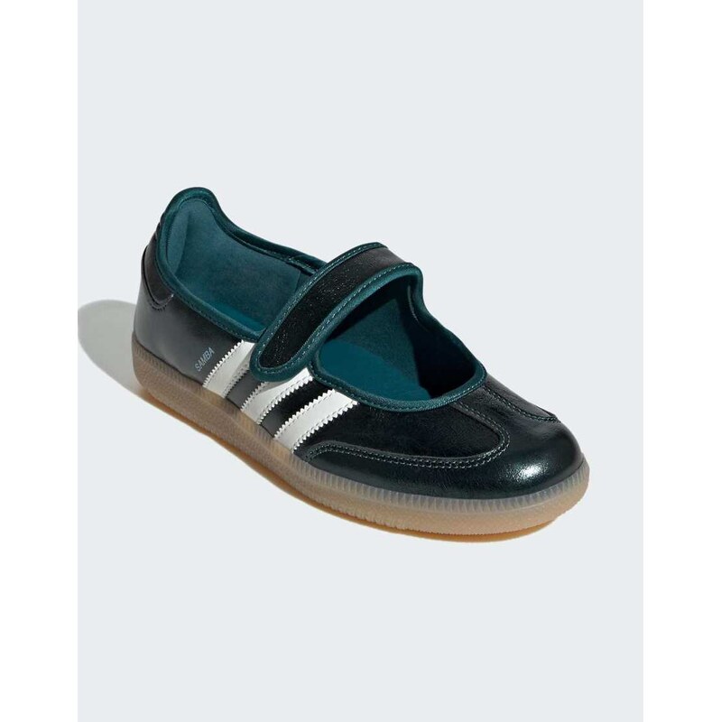adidas Originals Samba mary jane flats in green and white with