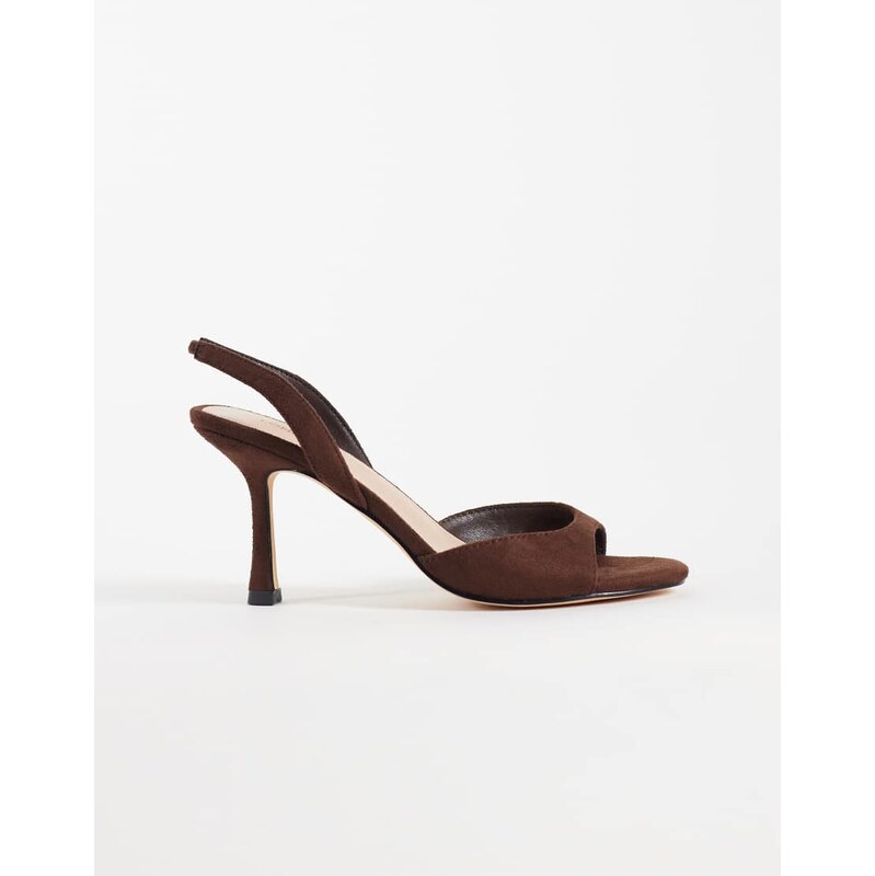 London Rebel Nora faux suede peep toe high heeled sandals in
