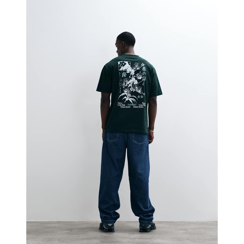 ASOS DESIGN relaxed t-shirt with floral graphic in scarab-Green