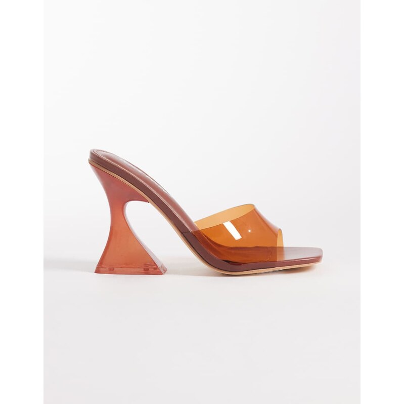 Public Desire curved heel clear heeled sandals in brown