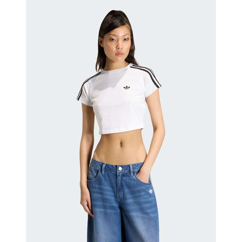 adidas Originals Sst baby tee in white / white / black