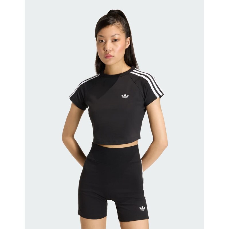 adidas Originals Sst baby tee in black / black / white