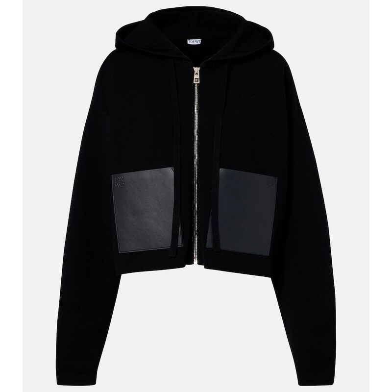Loewe Leather-trimmed wool hoodie
