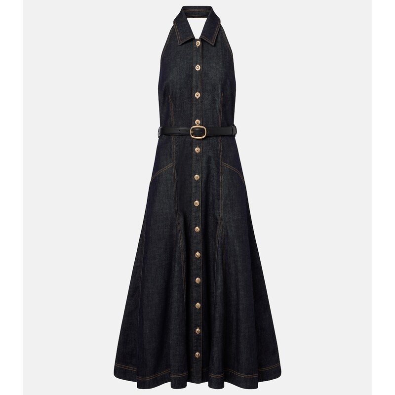 Self-Portrait Halterneck denim midi dress