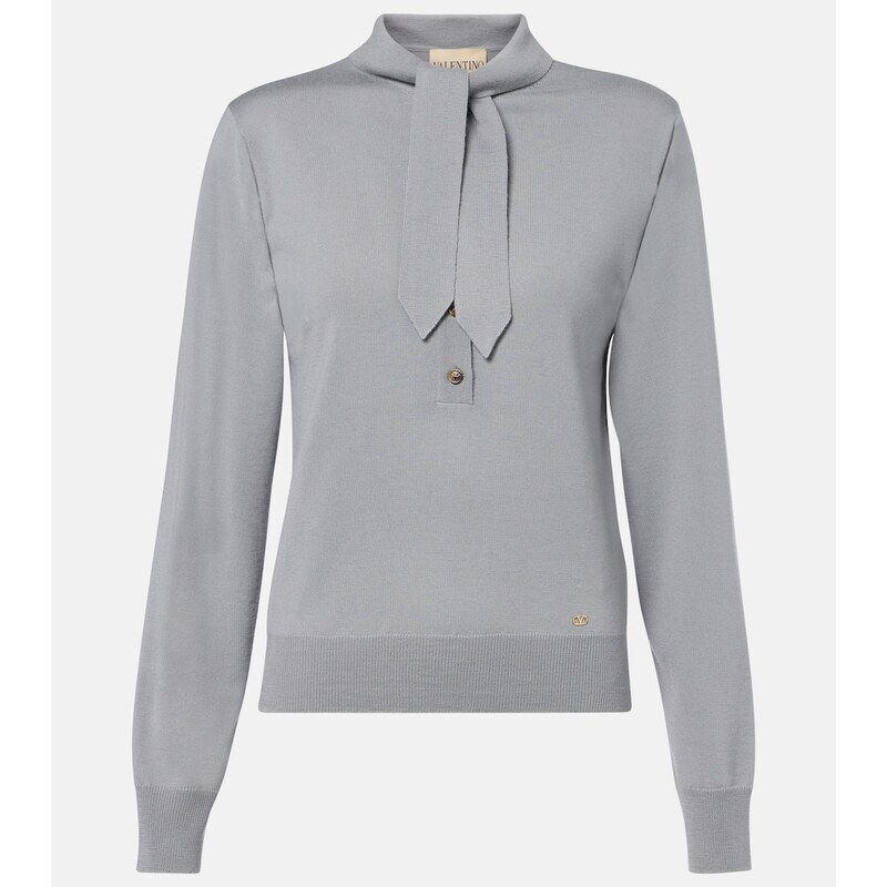 Valentino Tie-neck virgin wool sweater
