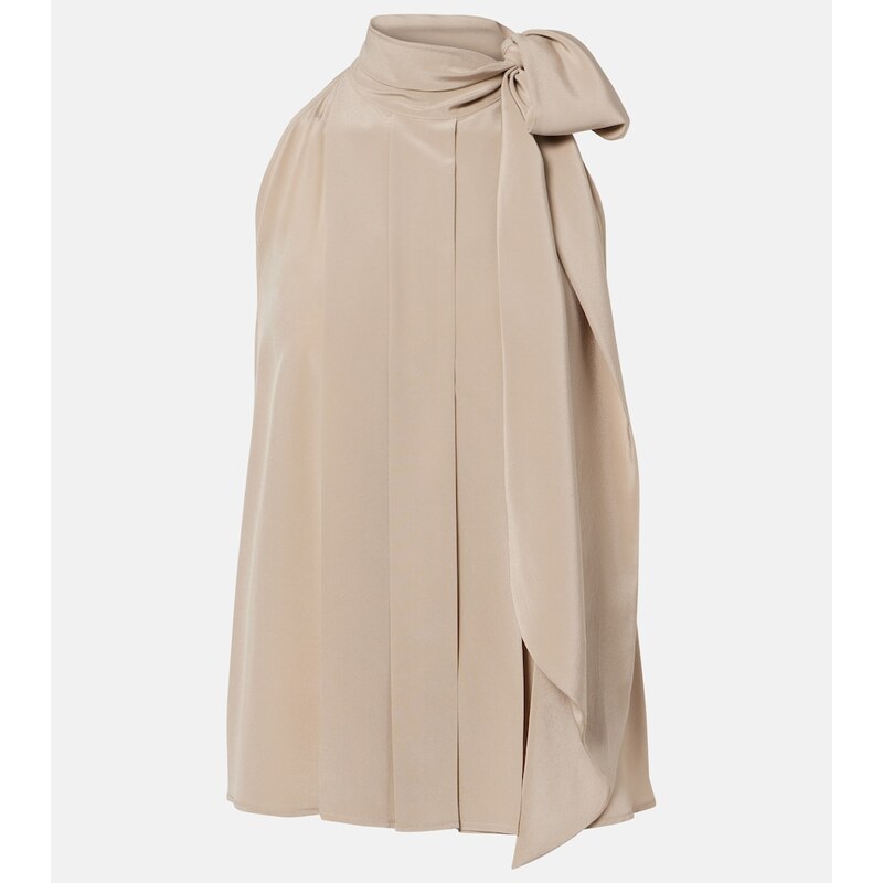 Max Mara Pleated tie-neck silk crÃªpe de chine top