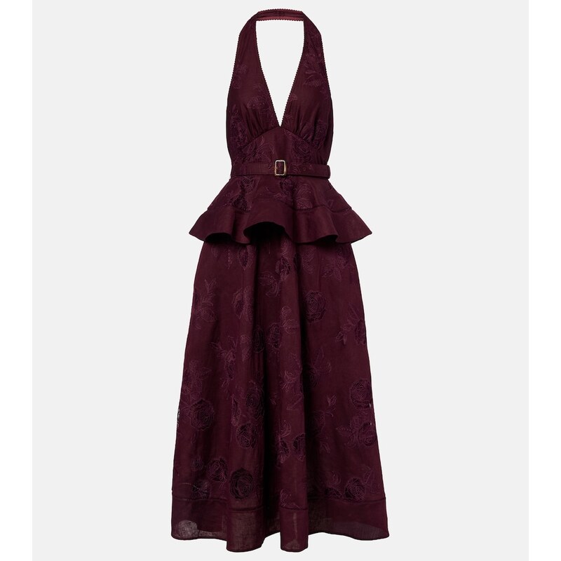 Self-Portrait Broderie anglaise cotton and linen midi dress