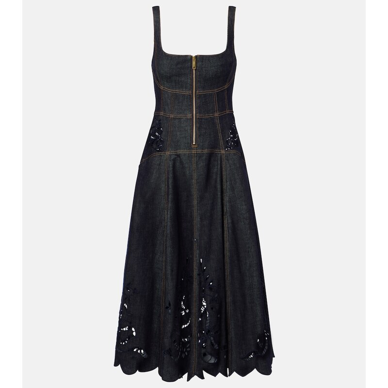 Self-Portrait Broderie anglaise denim midi dress