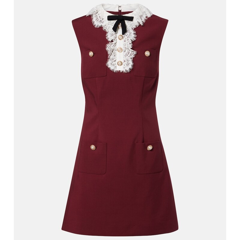 Self-Portrait Lace-trimmed crÃªpe minidress