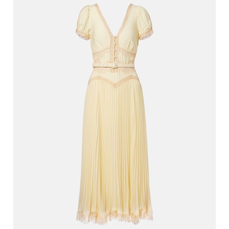 Self-Portrait Lace-trimmed pleated midi dress