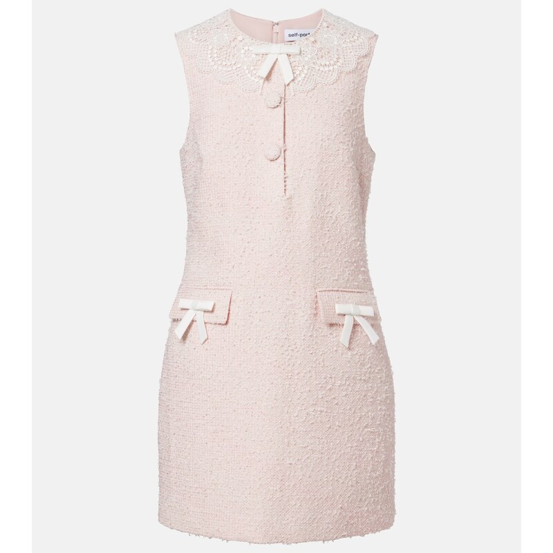 Self-Portrait Lace-trimmed bouclÃ minidress
