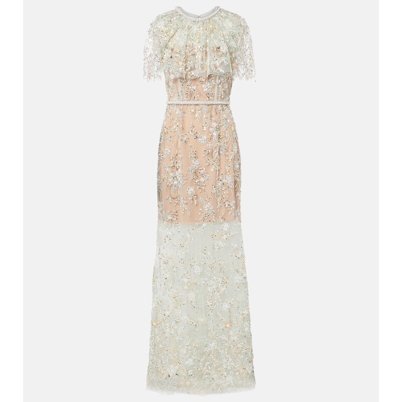 Self-Portrait Embellished caped maxi dress