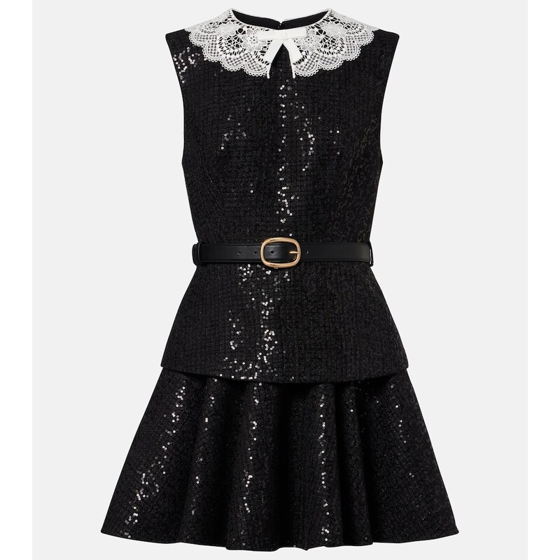 Self-Portrait Belted sequined bouclÃ minidress