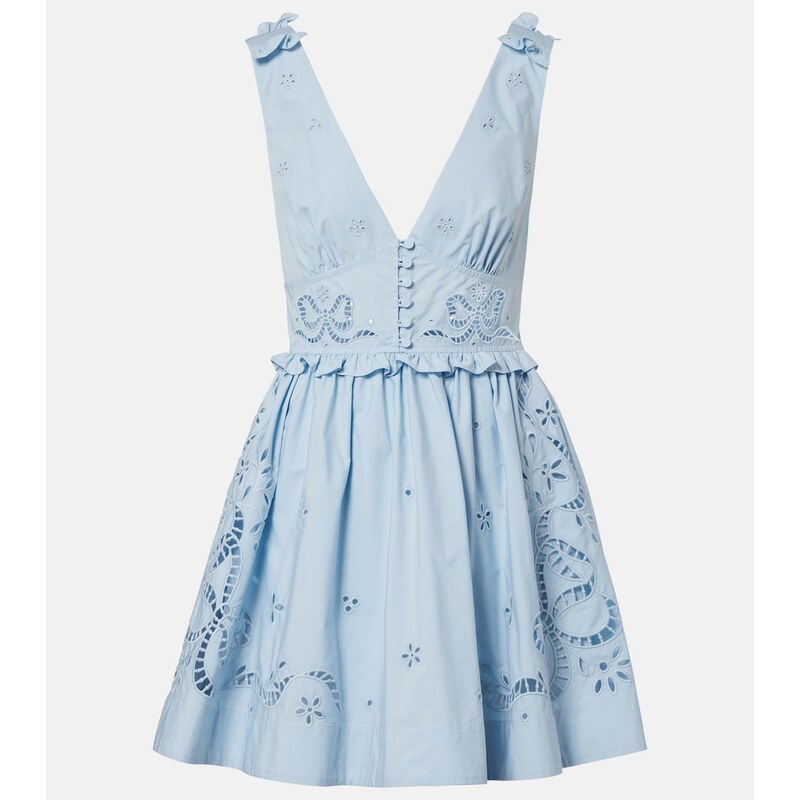 Self-Portrait Broderie anglaise cotton-blend minidress