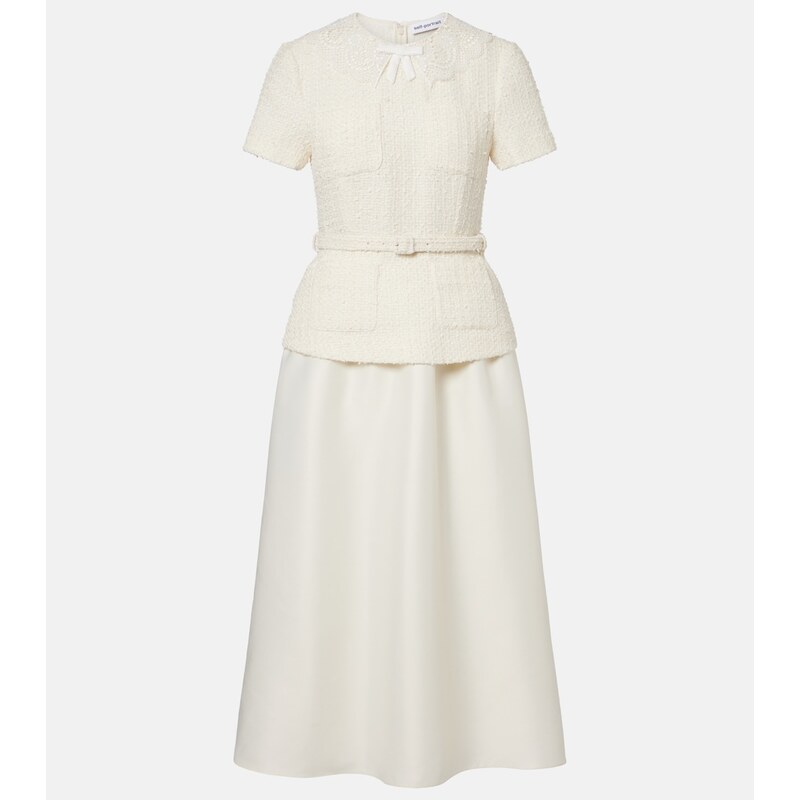 Self-Portrait Paneled bouclÃ and taffeta midi dress