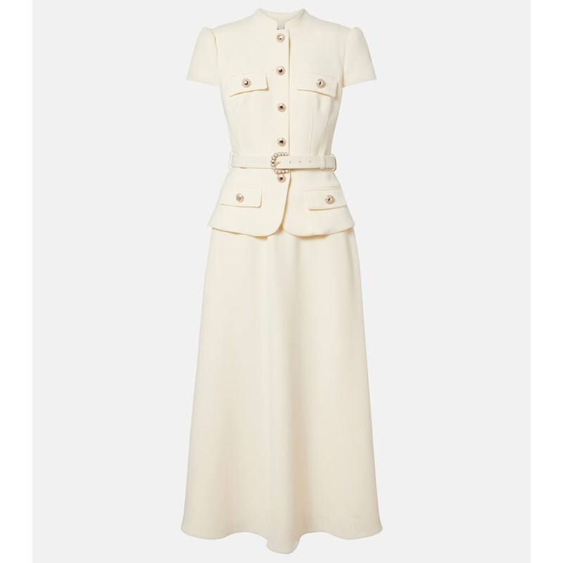 Self-Portrait Belted peplum crÃªpe midi dress