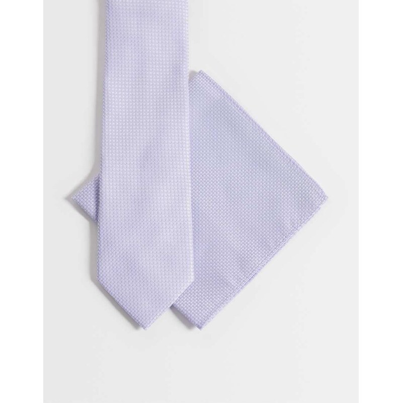 ASOS DESIGN textured tie and pocket square in lilac-Purple