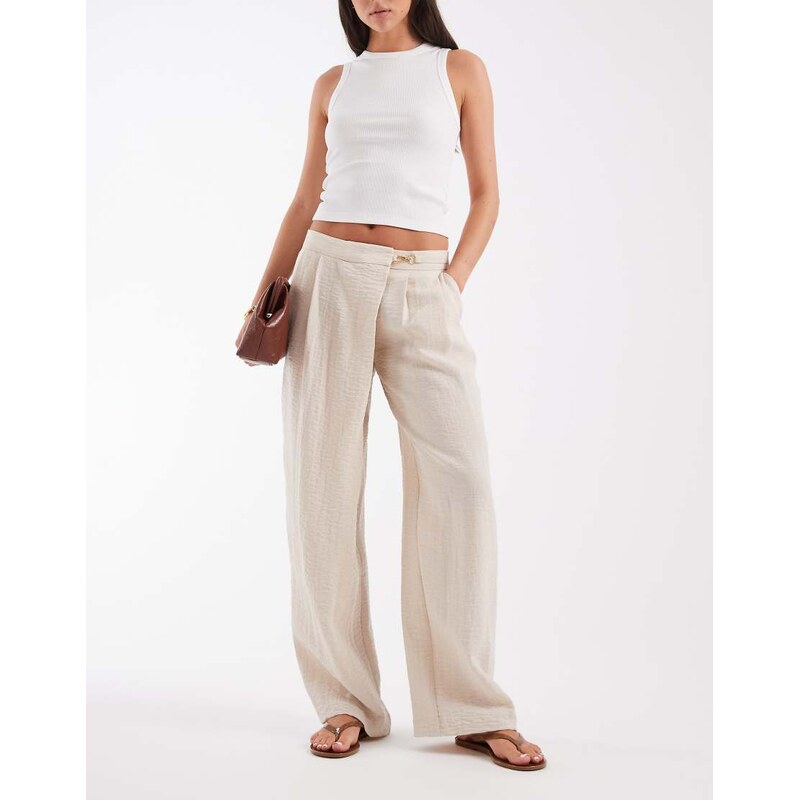ASOS DESIGN Tailored linen look wrap front gold buckle detail