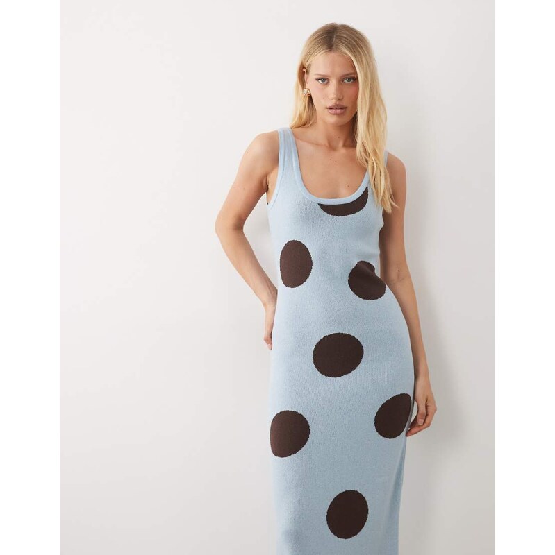 ASOS DESIGN knitted maxi dress in blue polka dot-Multi