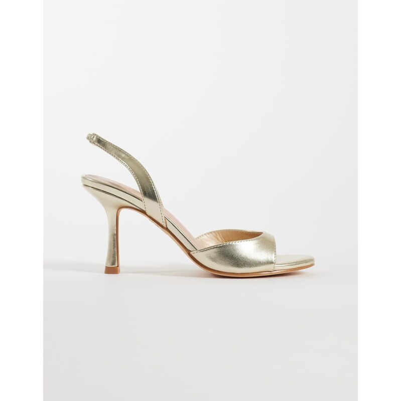 London Rebel Nora peep toe high heeled sandals in gold