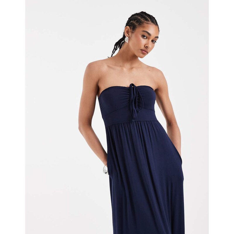Hollister jersey bandeau maxi dress in navy