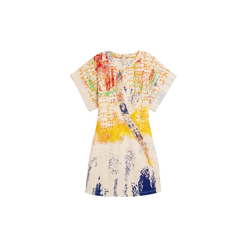 Desigual Šaty M. C. Lacroix krémová / tmavě modrá / žlutá /