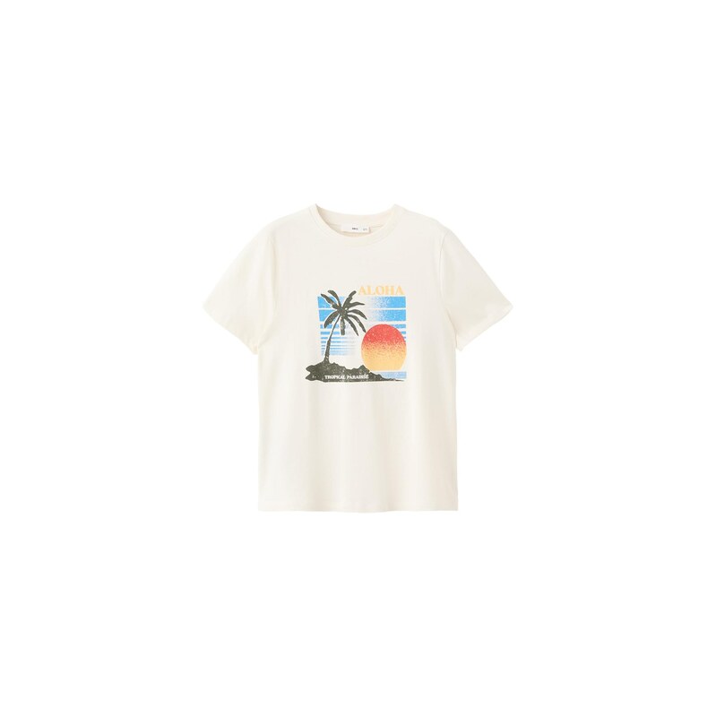 MANGO Tričko ILUSTRA světle béžová / azurová / citronová / tmavě