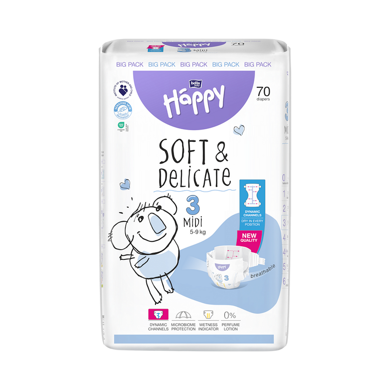 BELLA HAPPY Baby midi 5 - 9 kg 70 kusů