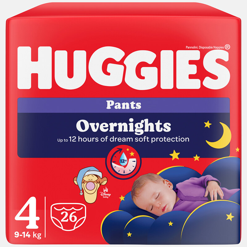 HUGGIES Dětské plenky Overnights Pants 4 velikost 9-14 kg 26