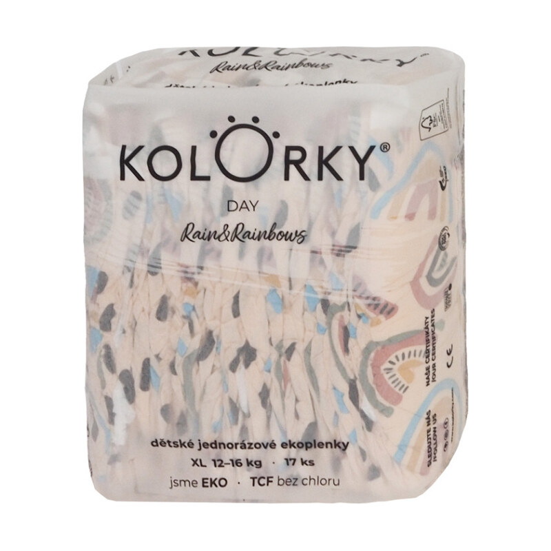 KOLORKY DAY Jednorázové EKO plenky déšť & duhy XL(12-16 kg) 17