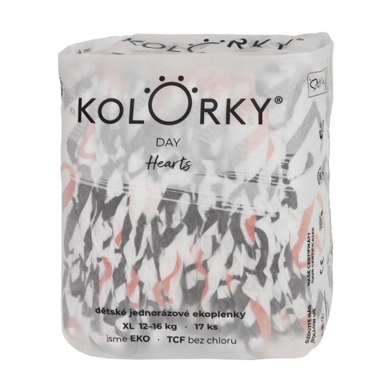 KOLORKY DAY Jednorázové EKO plenky srdce XL (12-16 kg) 17 kusů
