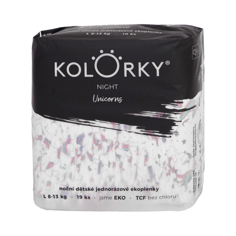KOLORKY NIGHT Noční jednorázové EKO plenky L (8-13 kg) 19 kusů