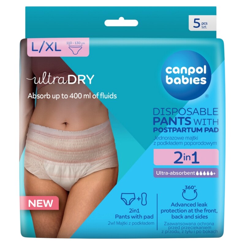 CANPOL BABIES Jednorázové poporodní kalhotky 2v1 L/XL 5 kusů