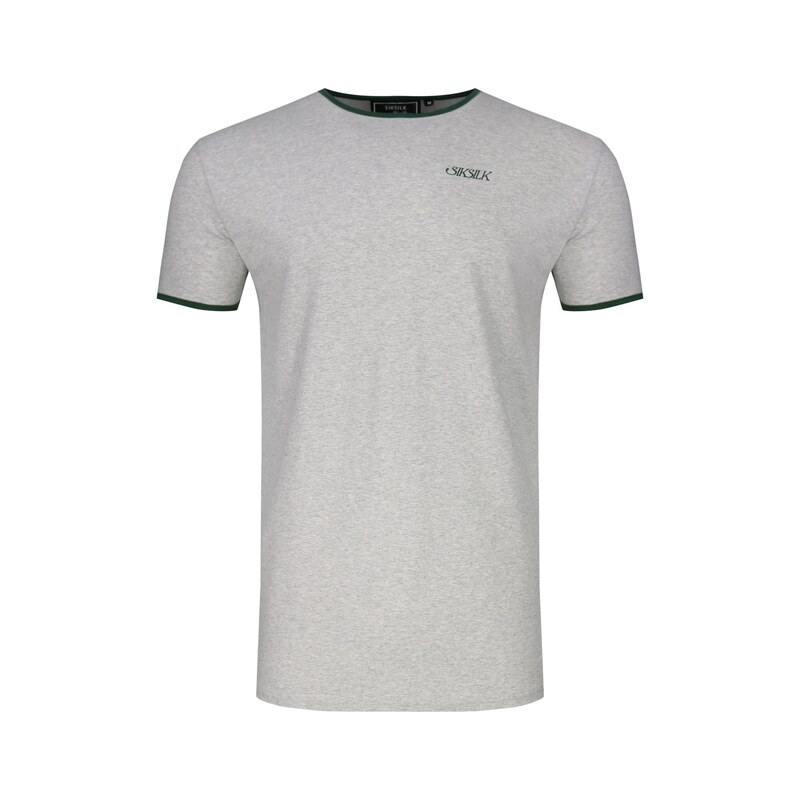 SikSilk Tričko Ringer šedý melír / zelená