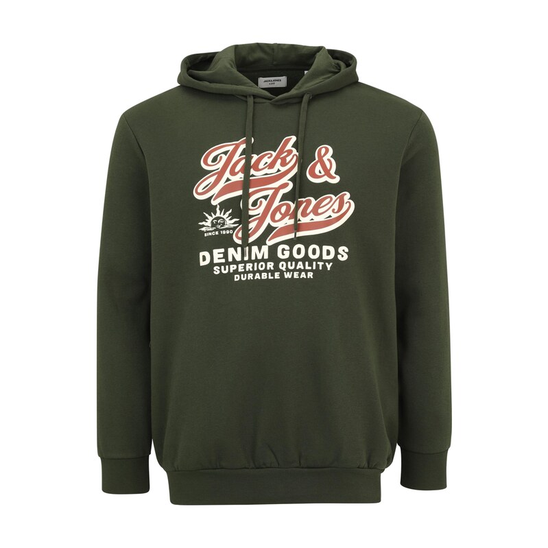 Jack & Jones Plus Mikina koňaková / tmavě zelená / bílá