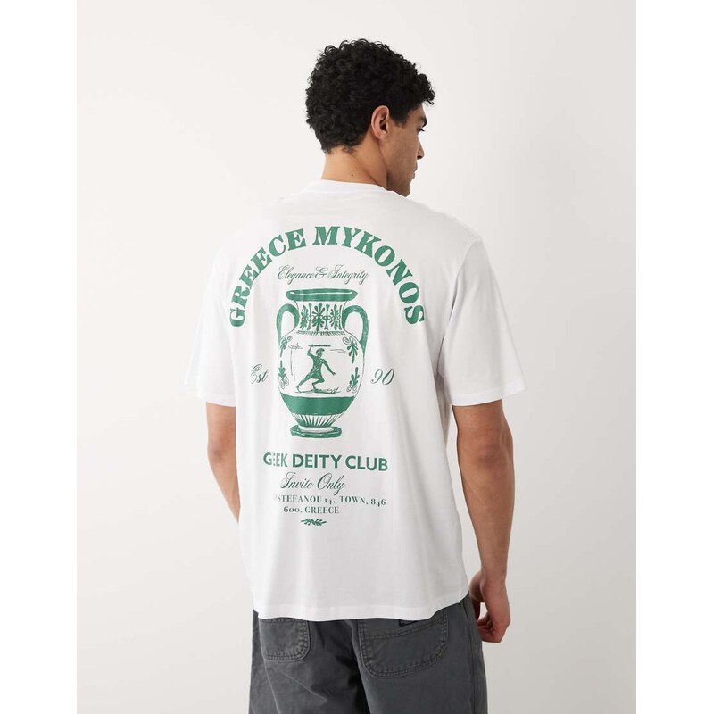 Jack & Jones oversized t-shirt with Greece backprint in white