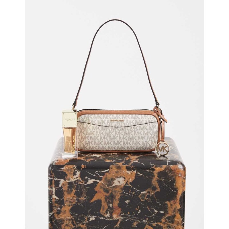 Michael Kors May pouchette crossbody bag in cream monogram-White