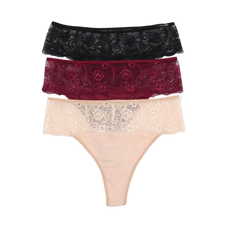 Trendyol Curve Tanga tělová / merlot / černá