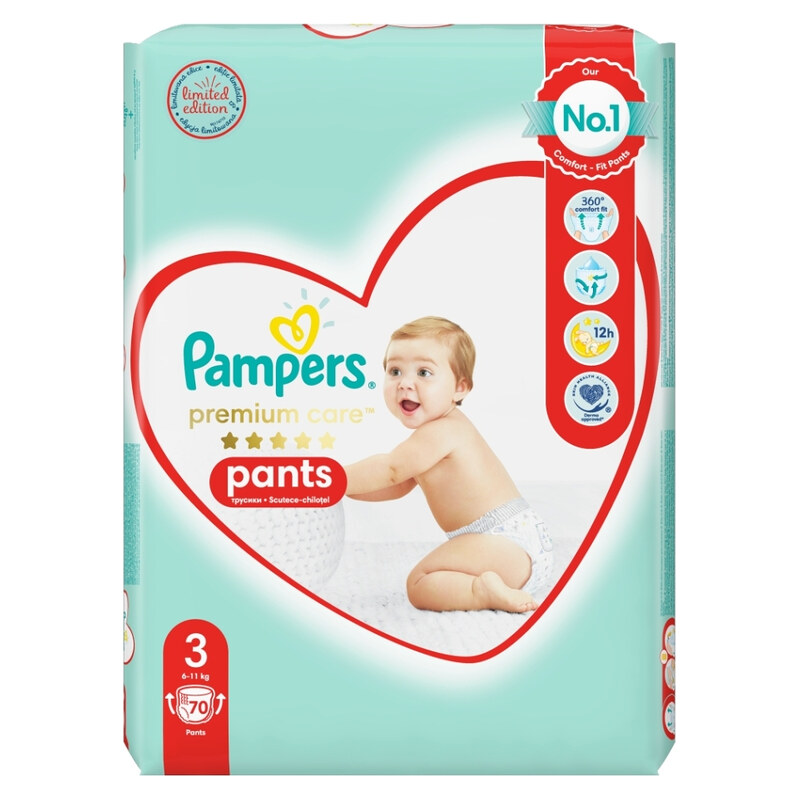 PAMPERS Premium Care vel.3 Plenkové kalhotky 6-11 kg 70 kusů