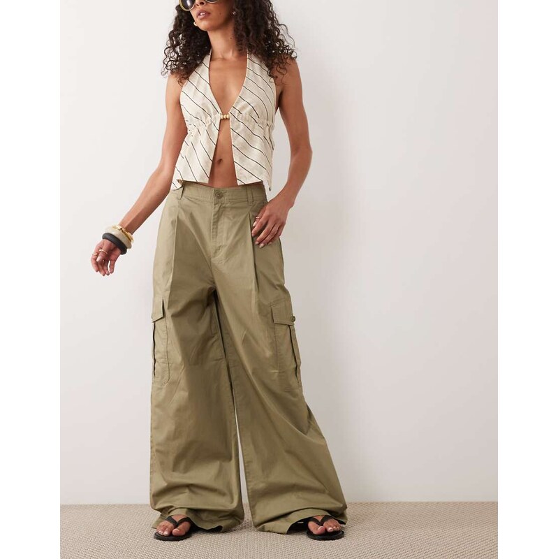 Lauren by Ralph Lauren wide leg trousers with pockets in khaki