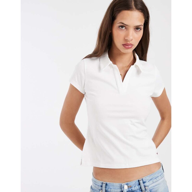 Hollister y2k fitted short sleeve polo in white