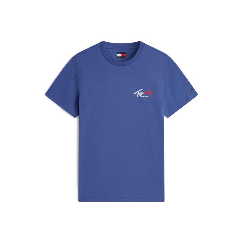 Tommy Jeans Tričko Signature Logo Slim královská modrá / červená