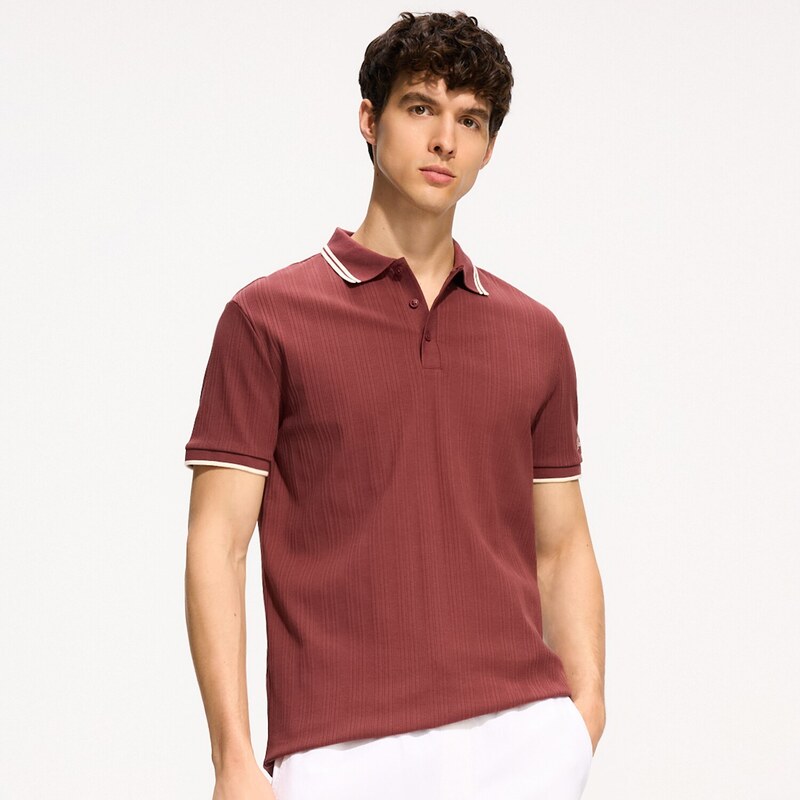 Reserved - Slim polo tričko s lemováním - hnědá