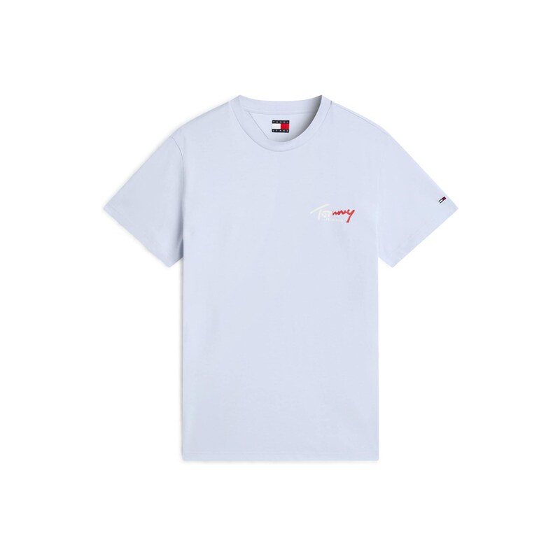 Tommy Jeans Tričko Signature Logo Slim nebeská modř / červená /