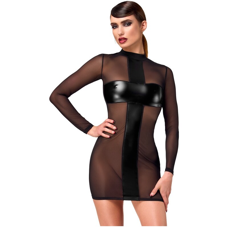 Noir Handmade Černé průsvitné mini šaty Crossfire Mesh