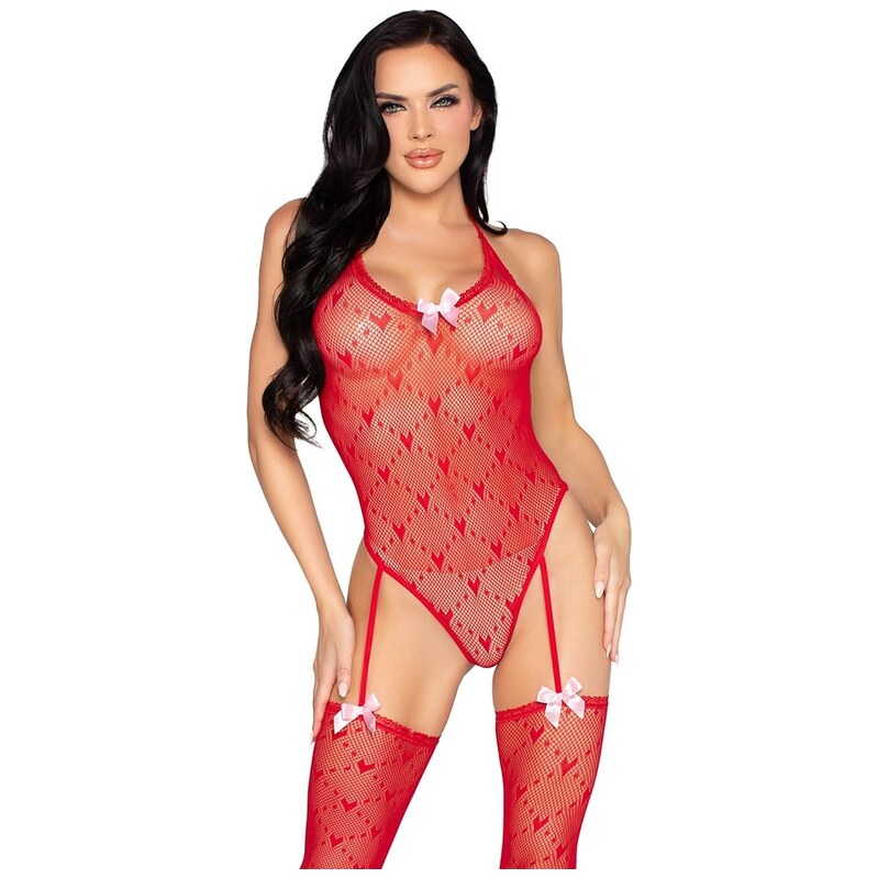 Leg Avenue Červené bodystockings se srdíčky 89360