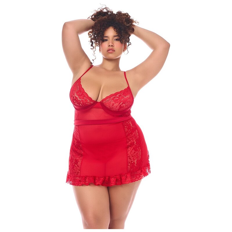 Mapalé Červená babydoll košilka Plus size 7507
