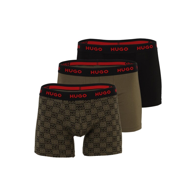 HUGO Boxerky khaki / červená / černá