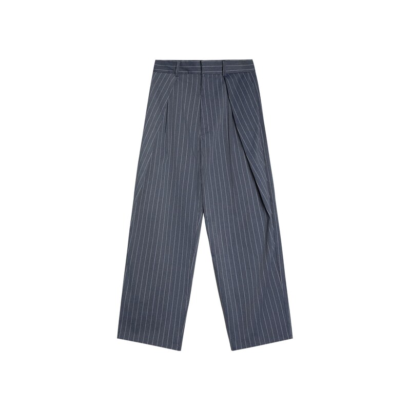 Bershka Kalhoty se sklady v pase marine modrá / offwhite