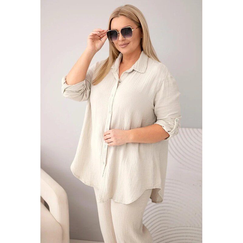 MladaModa Elegantní mušelinový oversize komplet košile a kalhot